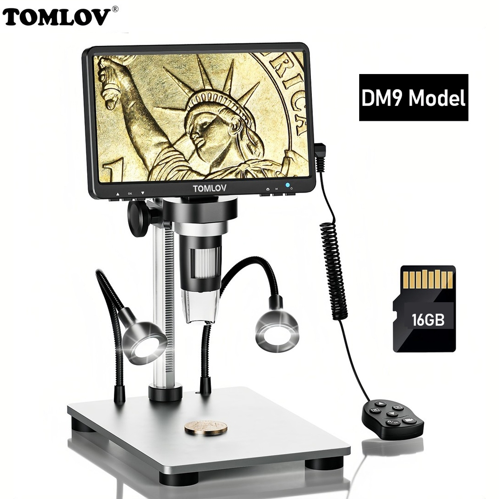 TOMLOV DM9 7 "LCD กล้องจุลทรรศน์ดิจิตอล 1200X, 1080P เหรียญกล้องจุลทรรศน์แว่นขยาย, 12MP Ultra-Precis