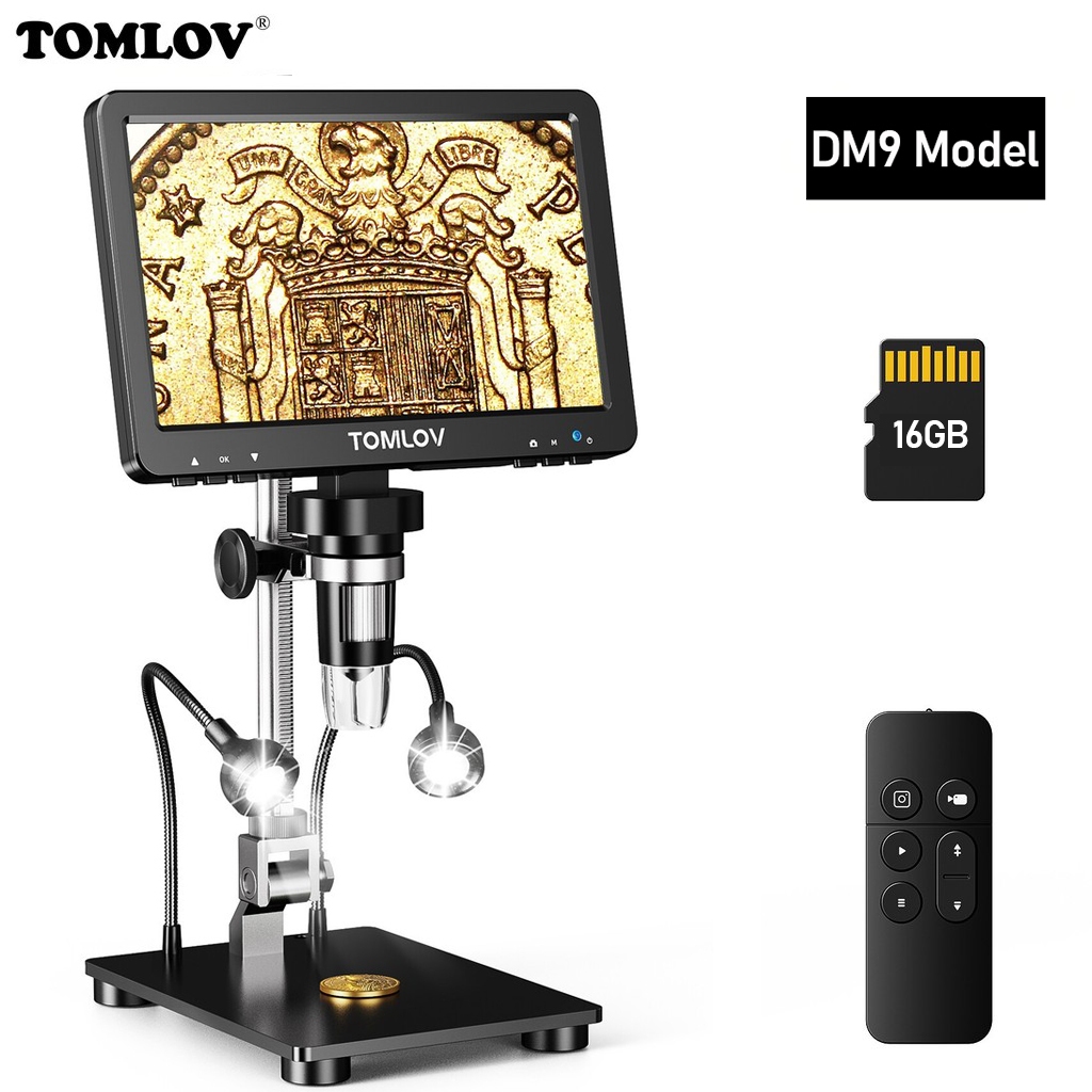 TOMLOV DM9 Pro 7 "กล้องจุลทรรศน์ดิจิตอล HDMI 1200X พร้อมหน้าจอ IPS แว่นขยายเหรียญ