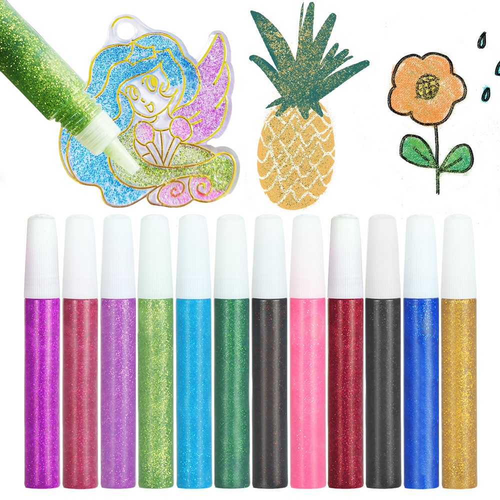 เด็ก 3D สามมิติ Glitter ปากกาเจล Glitter Pearlescent ภาพวาดปากกา DIY Handmade กาวภาพวาด Graffiti วัสดุ