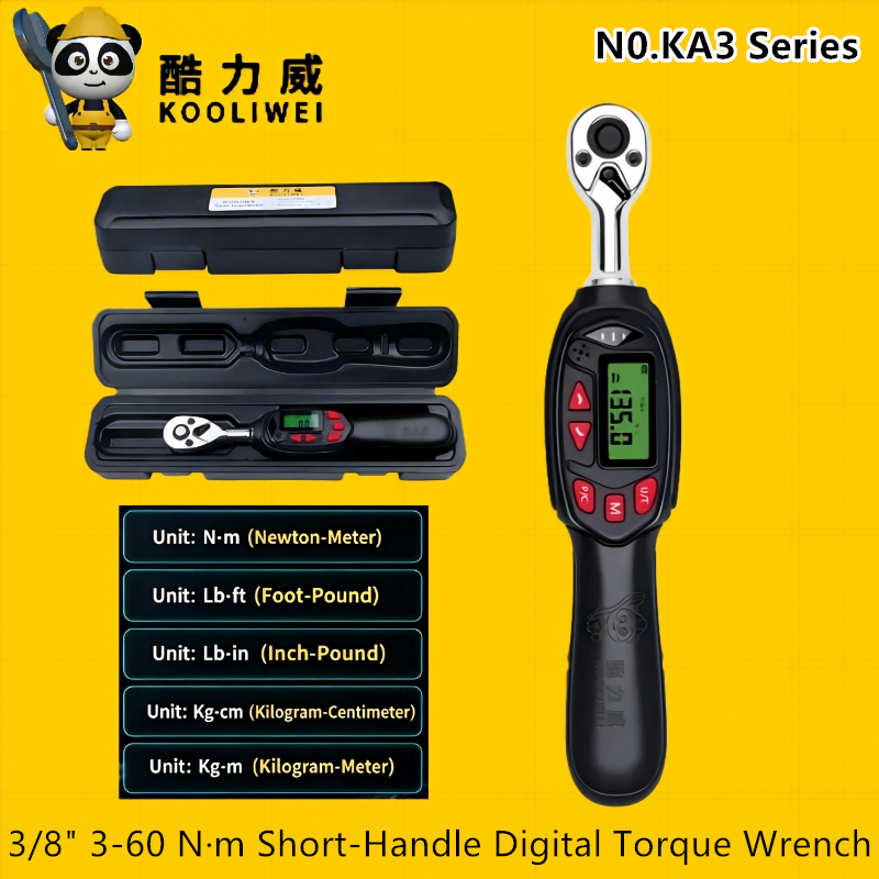 KOOLIWEI KA3 Series ประแจแรงบิดดิจิตอลสั้น 3/8" 3‐60N.m 4.25-585N.m ±2% 999Mem เครื่องมือขนาดกะทัดรั