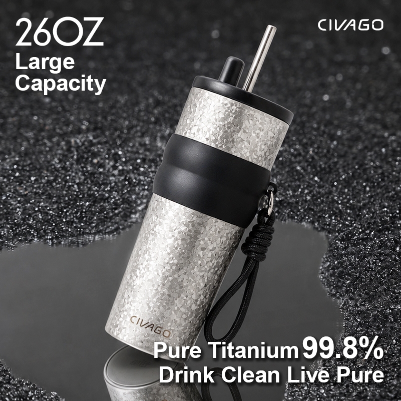 CIVAGO Ti（26oz/780ml）​แก้วเดินทางกาแฟไทเทเนียมบริสุทธิ์หรูหราพร้อมกล่องของขวัญผู้ชายและผู้หญิงถ้วยฉนวน