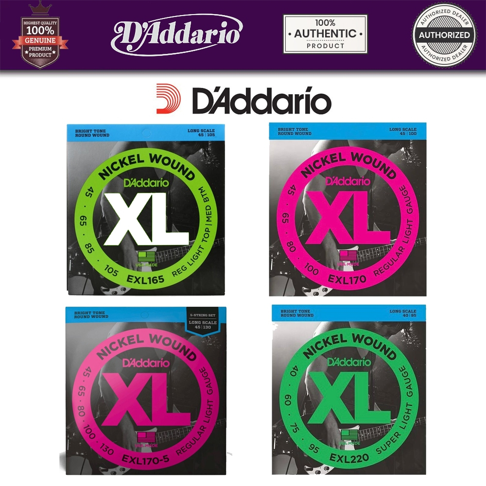 D'Addario Nickel Wound Bass Strings EXL170 EXL170-5 EXL220 สายเบส 4/5 สาย เสียงแน่น คมชัด อายุการใช้งานยาวนาน