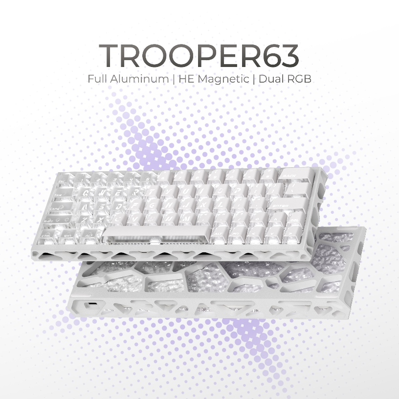 XVX Trooper63 HE Magnetic Gaming Keyboard Dual-RGB Stella White / Phantom Black / Sakura Pink Window