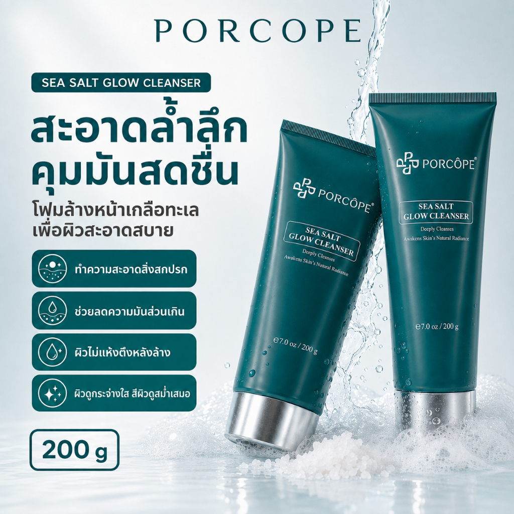 【PORCOPE】โฟมล้างหน้า ผิวกระจ่างใส ลดการเกิดสิว ลดผิวมัน รอยดำ รอยแดง อ่อนโยนต่อผิว Cleansing 200g