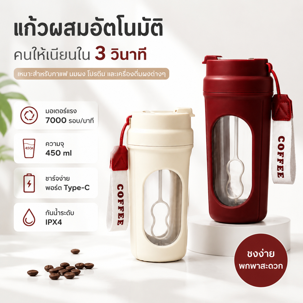 INSMART ถ้วยปั่นอัตโนมัติ450มล,ถ้วยปั่นผงโปรตีนแบบพกพา,ชาร์จ พิมพ์-ค,3วินาทีอย่างรวดเร็วกวน