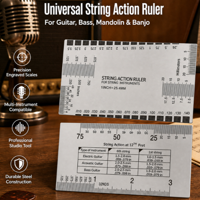 Radith สแตนเลสกีตาร์ String Action ไม้บรรทัด PITCH วัดเครื่องมือวัด 89x51 มม.สำหรับคลาสสิกอะคูสติกไฟฟ้า BASS Mandolin Banjo Instruments