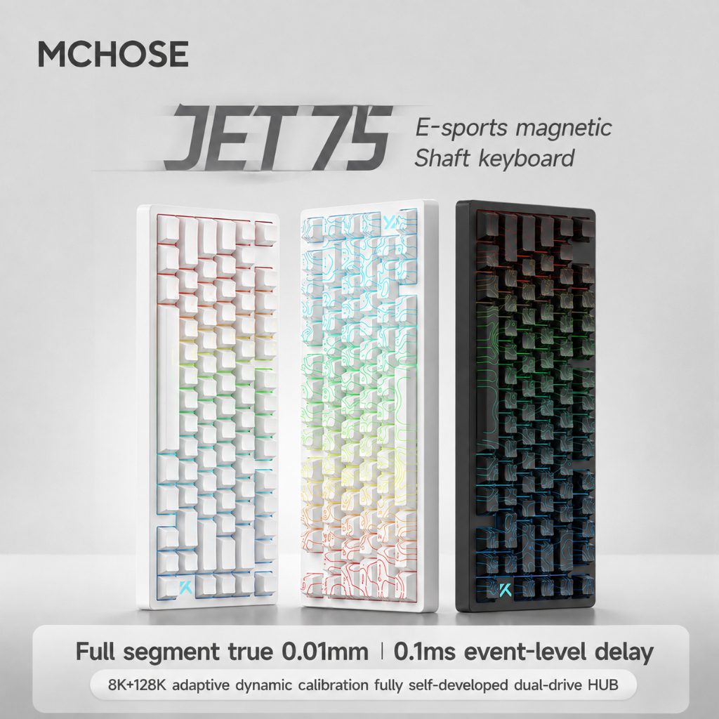 MCHOSE Jet75 ไร้สายและแบบมีสาย RGB สวิทช์แม่เหล็กคีย์บอร์ด 8K 0.01-3.4 มม.ปะเก็น Mount Esports Gamer