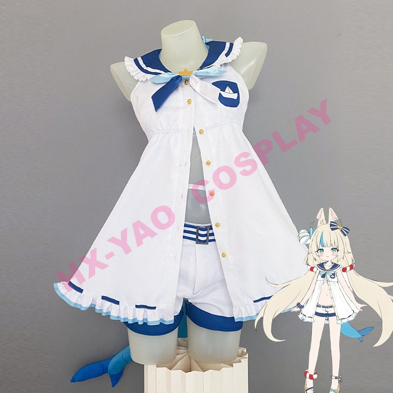 【HX-YAO】VTuber Sameko Saba เครื่องแต่งกายคอสเพลย์ Gura Rebirth Little Shark เครื่องแต่งกายคอสเพลย์