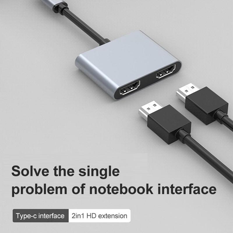Typec to Dual HDMI 2in1 อะแดปเตอร์ Type-C HUB HDMI 4K สองจอภาพกระจกขยายจอแสดงผลสําหรับ Macbook แล็ปท