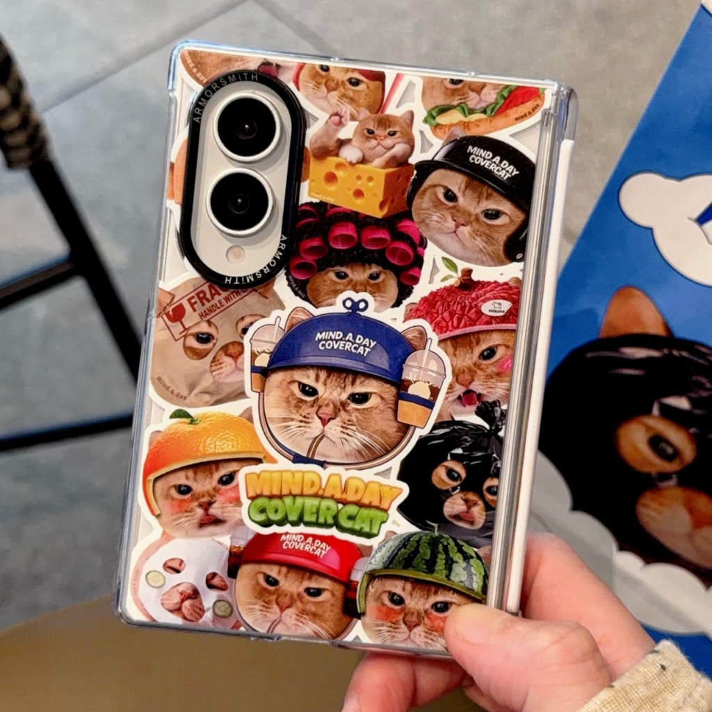เหมาะสําหรับเคสโทรศัพท์ Samsung Galaxy Z Fold 8 Ultra 7, เคสแข็งพีซีแม่เหล็กแมวทาสี