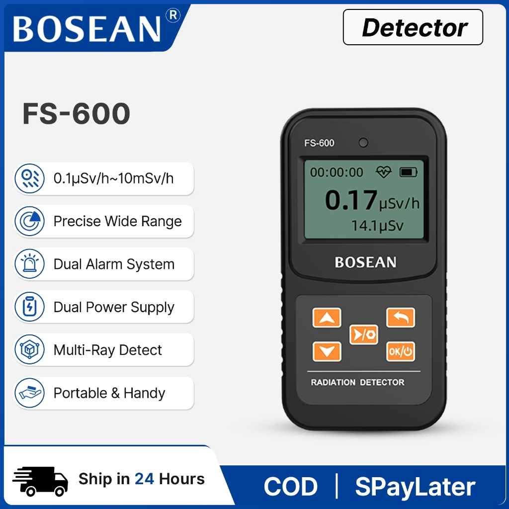 เครื่องวัดรังสีเกเกอร์ เครื่องตรวจจับรังสีนิวเคลียร์ แบบพกพา BOSEAN FS600 ตรวจจับรังสีเอกซเรย์ เบต้า แกมมา หน้าจอ LCD ชาร์จได้ สำหรับใช้ในบ้านและอุตสาหกรรม