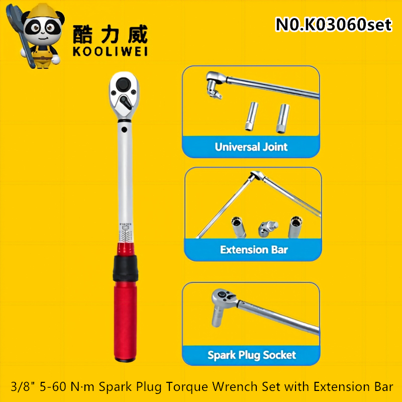 KOOLIWEI K03060 ชุดหัวเทียนประแจแรงบิดดิจิตอลชุด 3/8 "5‐60N.m ±2% 999Mem 14/16 มม.ซ็อกเก็ต Universal