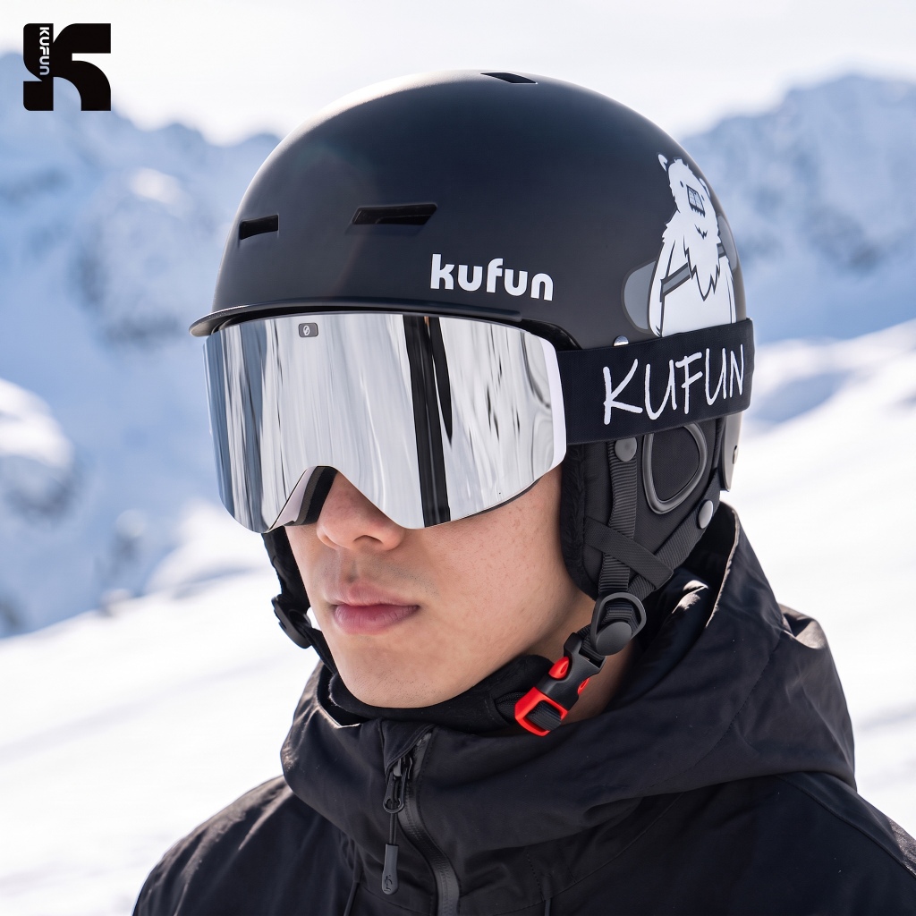 KUFUN หมวกกันน็อคสกีพร้อมแว่นตาชุดสําหรับผู้ชายผู้หญิงอุปกรณ์นิรภัยสโนว์บอร์ดมืออาชีพ