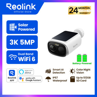 REOLINK กล้องรักษาความปลอดภัย 3K Wireless Outdoor Dual-Band WiFi 6, Argus Solar | 5MP Color Night Vison, คน/ยานพาหนะ/สัตว์ Smart AI Detection, IP67, max. ที่เก็บในท้องถิ่น 512G