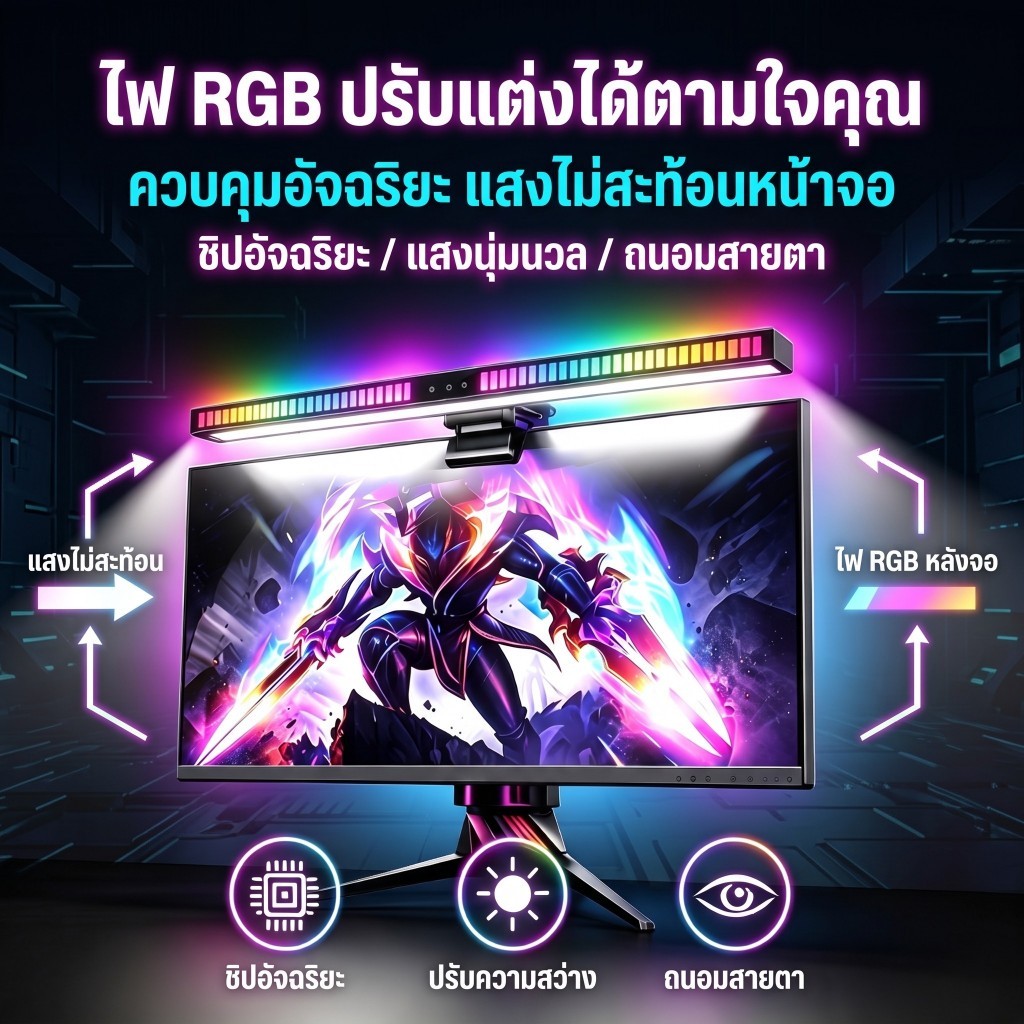 Xiaomi Youpin Lymax โคมไฟแขวนหน้าจอ D017 RGB พร้อมจังหวะดนตรี ถนอมสายตา หลากสี สําหรับคอมพิวเตอร์ PC