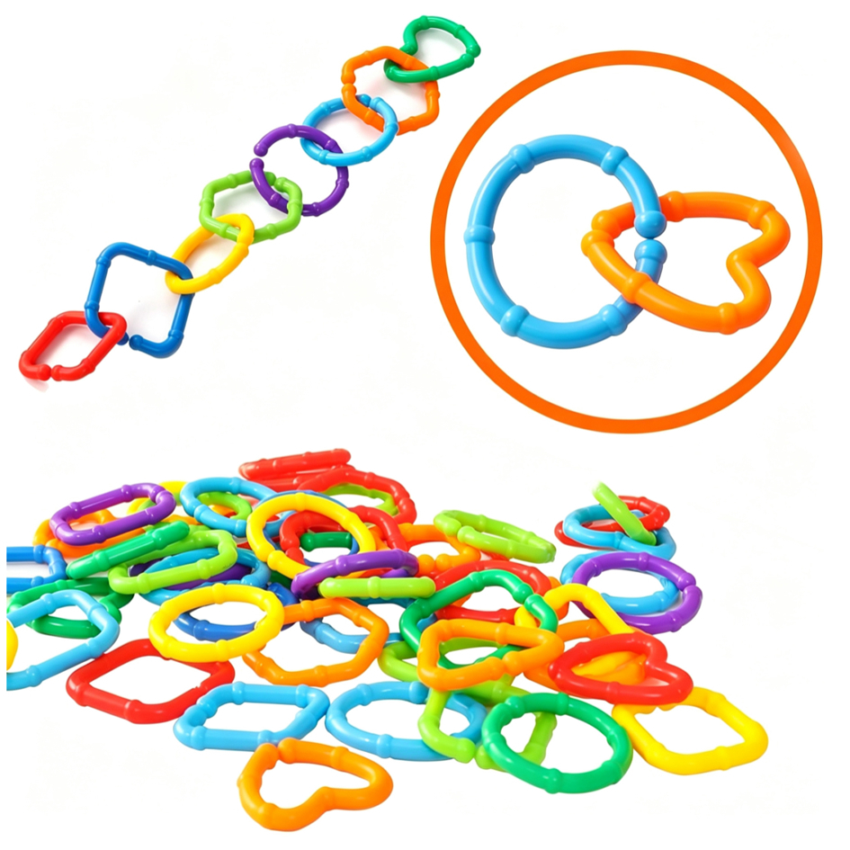 35 ชิ้นเรขาคณิต Linking Chains แหวนของเล่นเด็ก - ปลอดภัยของเล่นเด็กสําหรับ Teething และ Sensory Development - Baby Links แหวน