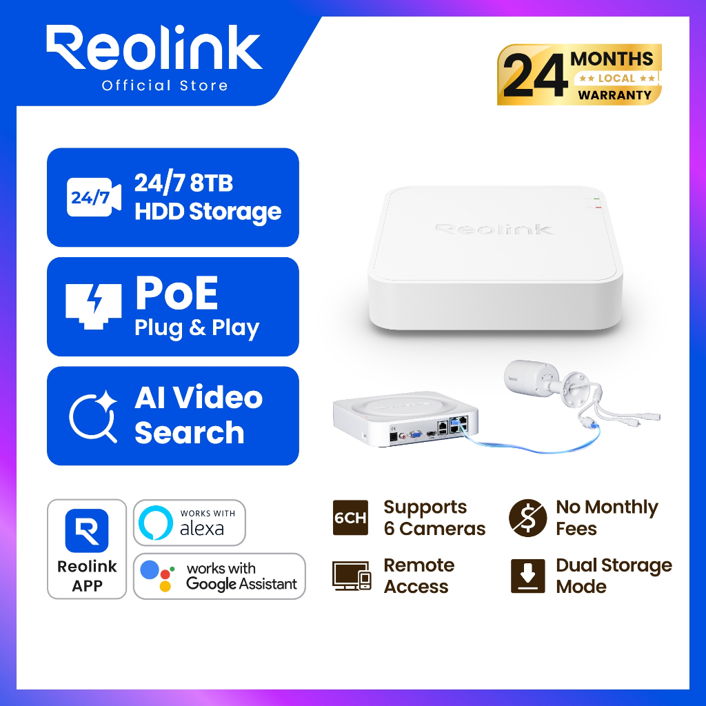 REOLINK NVS4E เครื่องบันทึก PoE NVR 4CH | รองรับ HDD 8TB และเมม 512GB | สำหรับกล้อง