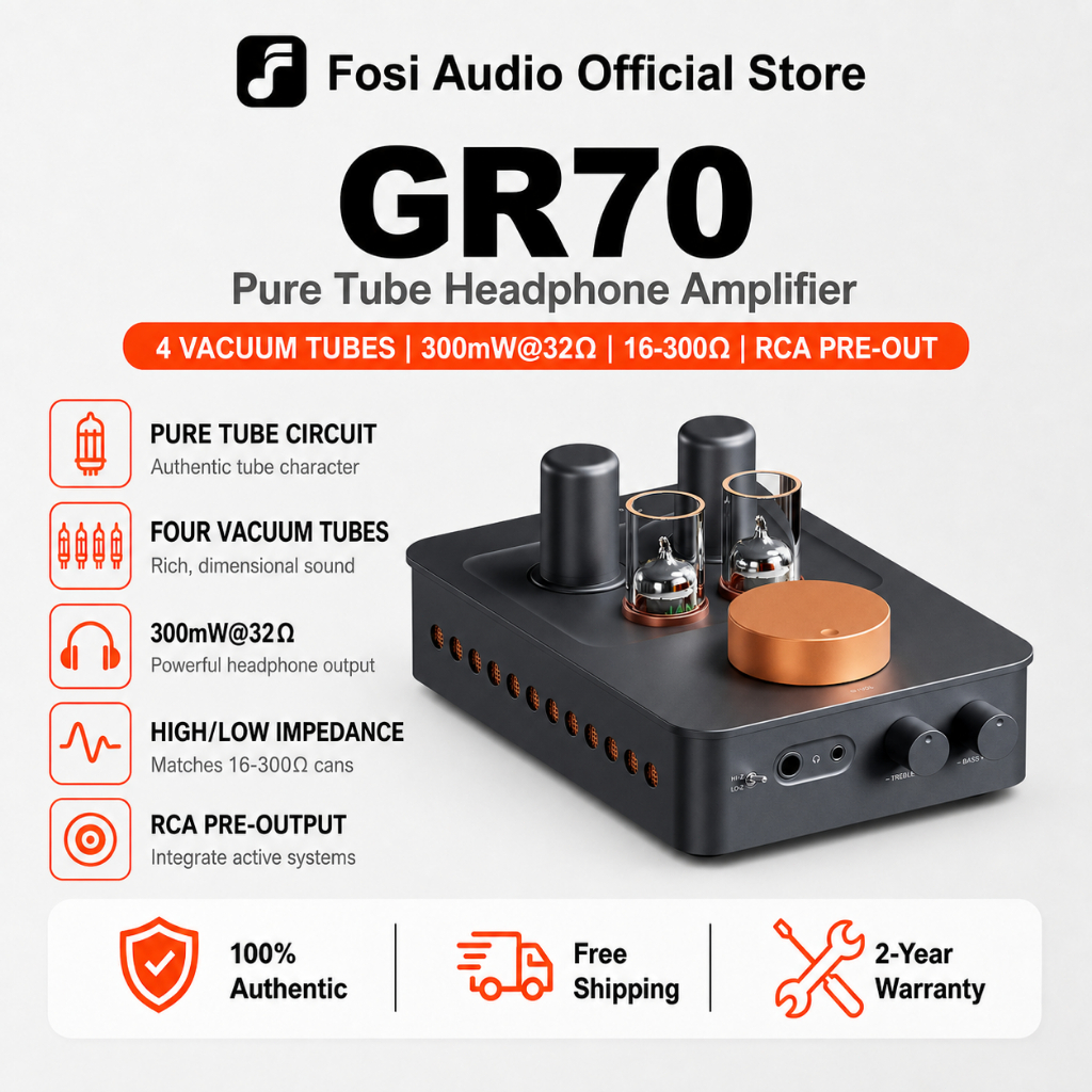 Fosi Audio GR70 Tube Headphone Amp & Preamp แอมป์หูฟังหลอดสุญญากาศ HiFi พร้อมหลอด 6AC7×2 รองรับช่อง 