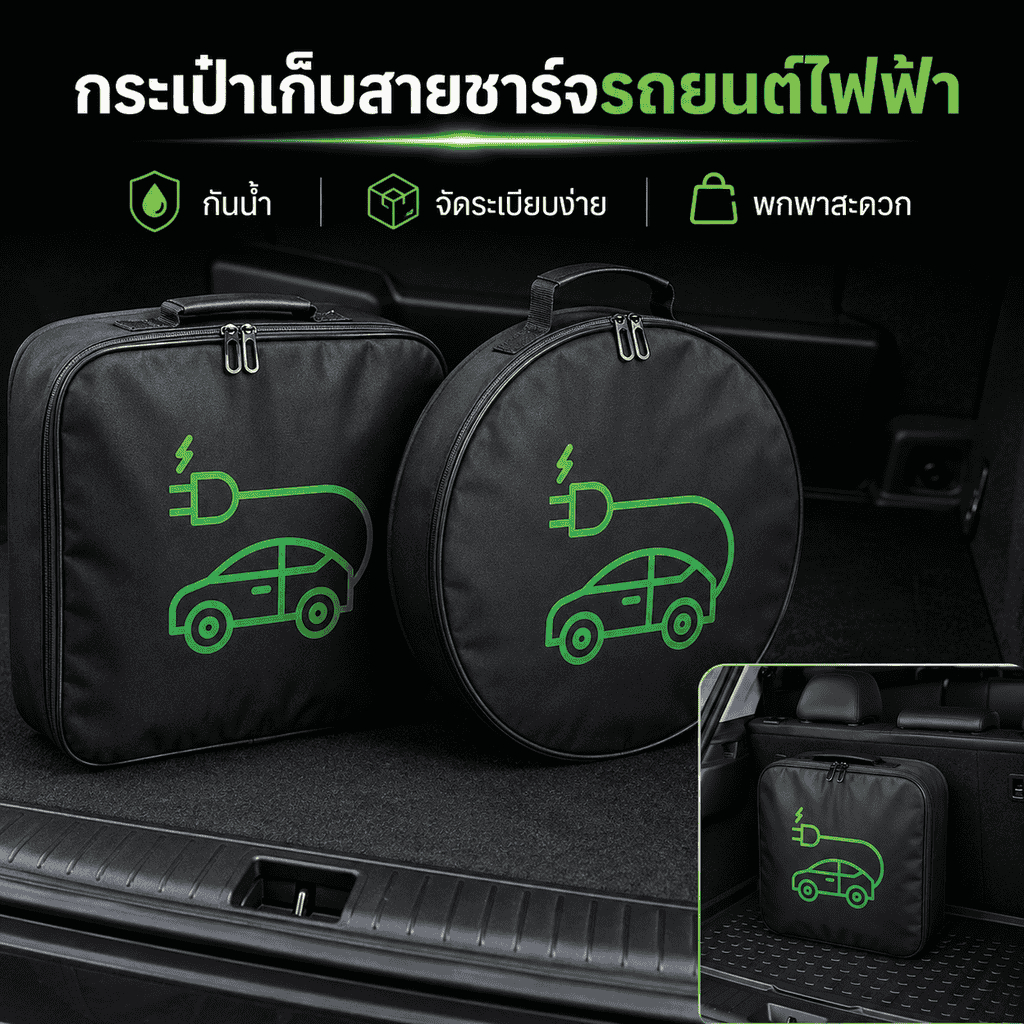 Vibecrtud ไฟฟ้ารถสายชาร์จกระเป๋ารถสายชาร์จกระเป๋าเก็บ Auto Trunk Organizer กันน้ําสายชาร์จ Handled กระเป๋า TH