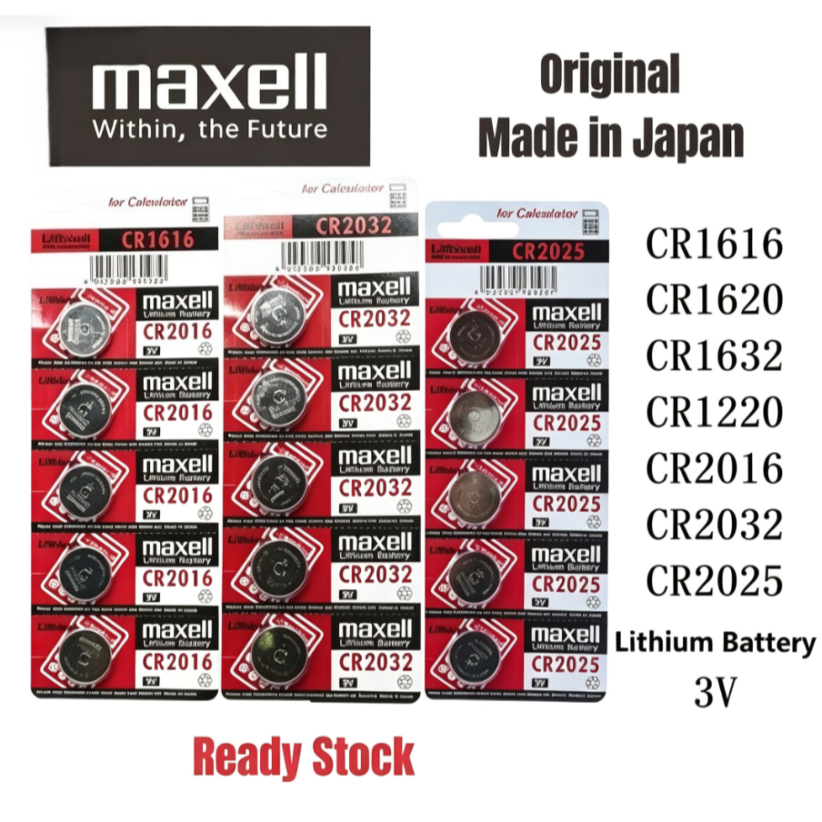 Maxell 3V CR2032 CR2025 CR2016 CR1632 CR1620 CR16 CR1220 แบตเตอรี่เซลล์เหรียญลิเธียม