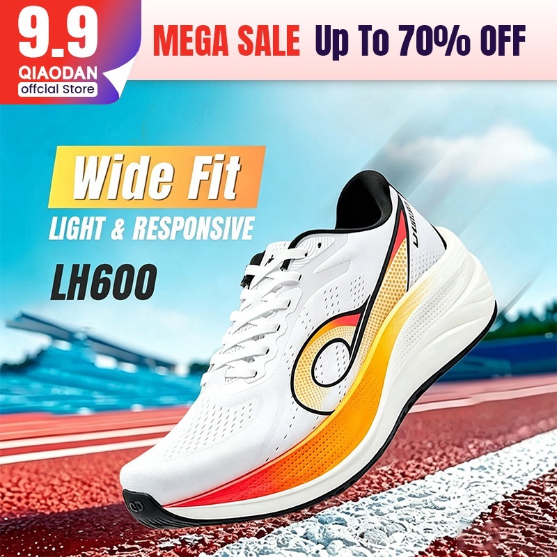 【WIDE FIT】Qiaodan LH600 รองเท้าวิ่งผู้ชายพื้นหนาเบาะกว้าง Stable Jogging Breathable QXB023253213