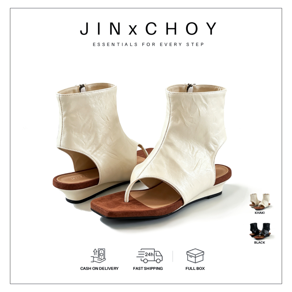 ฤดูร้อนสไตล์ใหม่ Retro โรมัน Flip-Toe รองเท้าแตะ PU ซิปด้านข้างสแควร์ Toe แฟชั่นสั้นหลอด Wedge รองเท้าแตะเปิดนิ้วเท้าโรงงานทั้ง