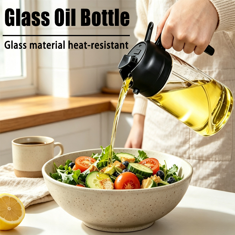 2‐In-1 Olive Oil Dispenser Spray Bottle 600ml Premium Glass Oil Can Spray & Pour Dual Function For H