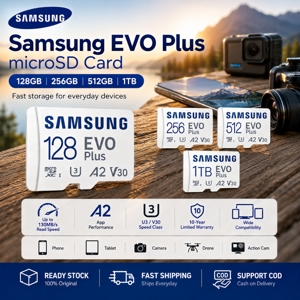 Samsung Evo Plus Micro SD Card ความจุ 128GB/256GB/512GB/1TB การ์ดหน่วยความจำ สำหรับมือถือสมาร์ทโฟน ก