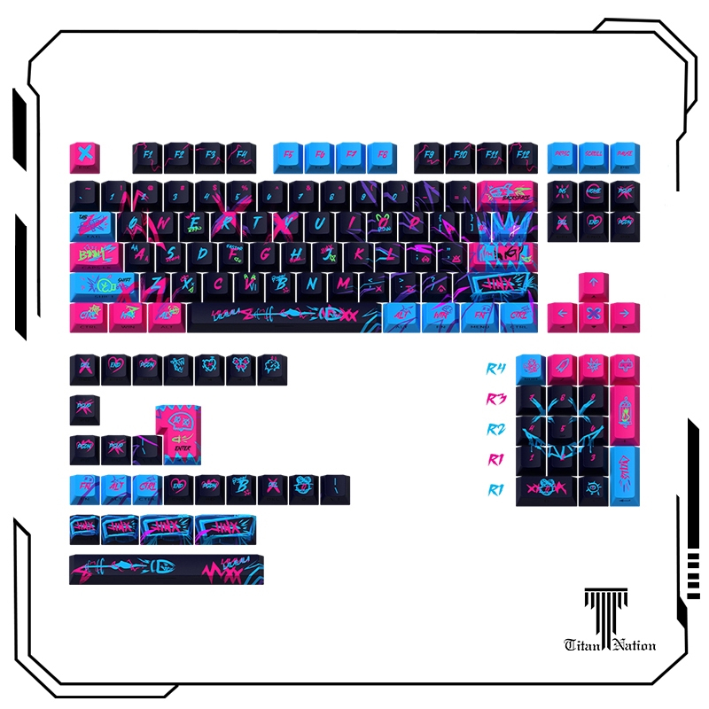 TITANNATION คีย์แคป Cyberpunk ชมพูฟ้า  Cherry PBT+PC ไฟลอด Mechanical Keyboard