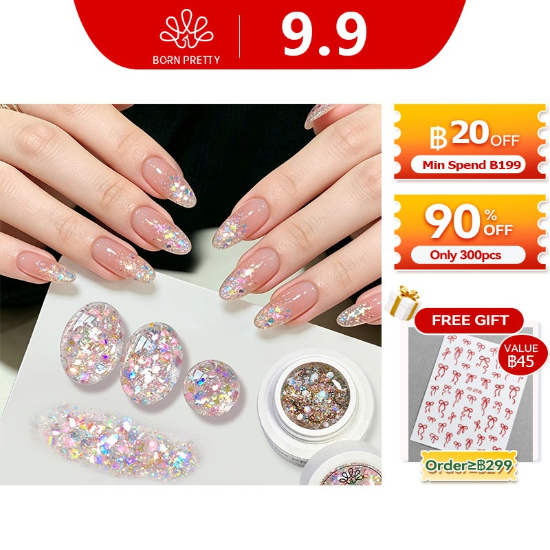 BORN PRETTY Sequins Whitening Glitter Gel ยาทาเล็บประกาย Star Super Flash ไม่สม่ําเสมอเลื่อม Starrys Glitter Gel Nail Art