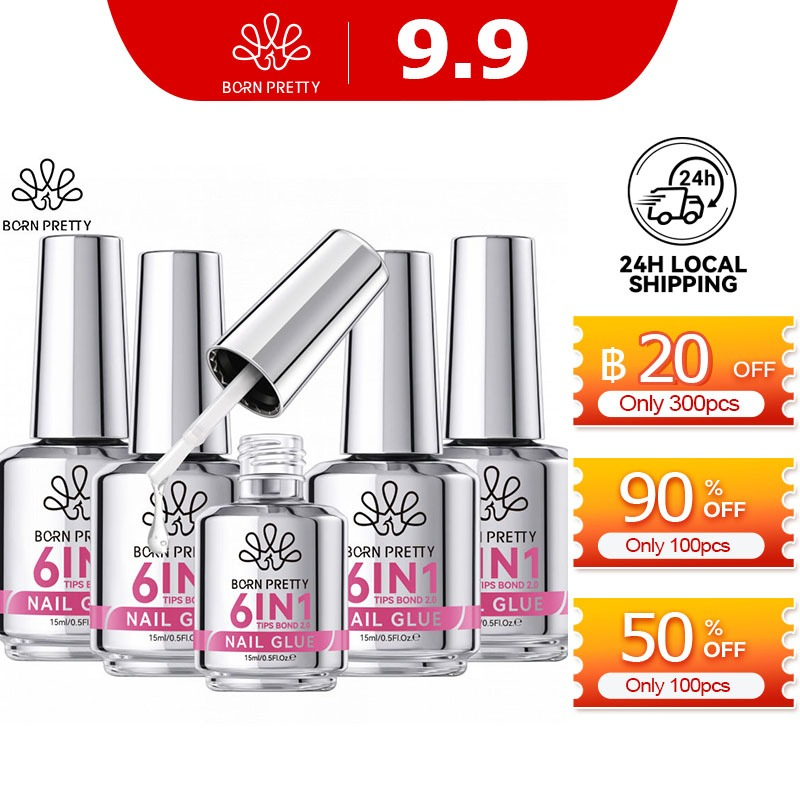 【Local】BORN PRETTY ใหม่ 2.0 6-in-1 กาวทาเล็บเจลชุดยาทาเล็บ Strengthener เล็บปลอมเคล็ดลับฐานเจล Top Coat Soak Off Building Nail Art 15ml