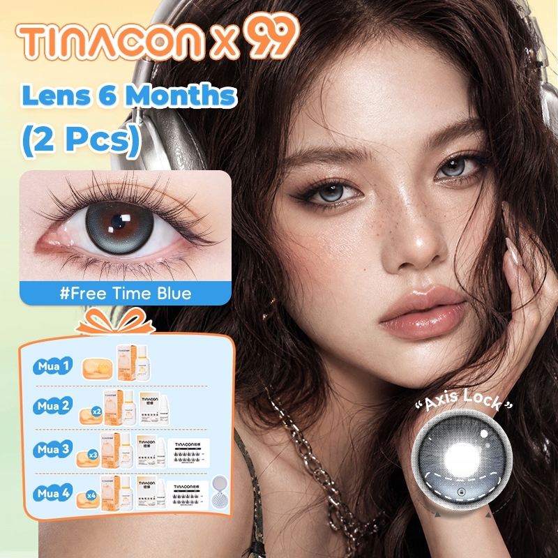 TINACON คอนแทคเลนส์สี 6เดือน DIA14.2‑14.5มม. G.DIA13.53‑14.5มม. ค่าสายตา0.00‑8.00 สวมใส่สบาย เทคโนโล
