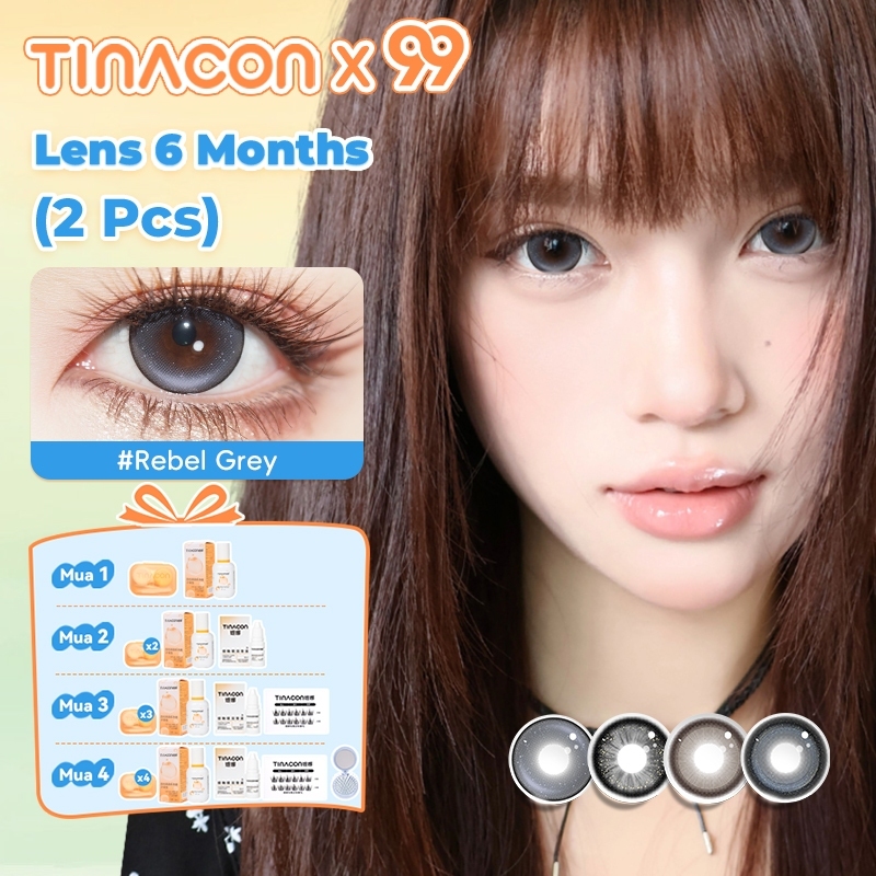 TINACON คอนแทคเลนส์ 1คู่(2ชิ้น) DIA14.2-14.5มม สายตาสั้น【0.00-8.00】6 เดือน สีธรรมชาติ สีเทา/Pink