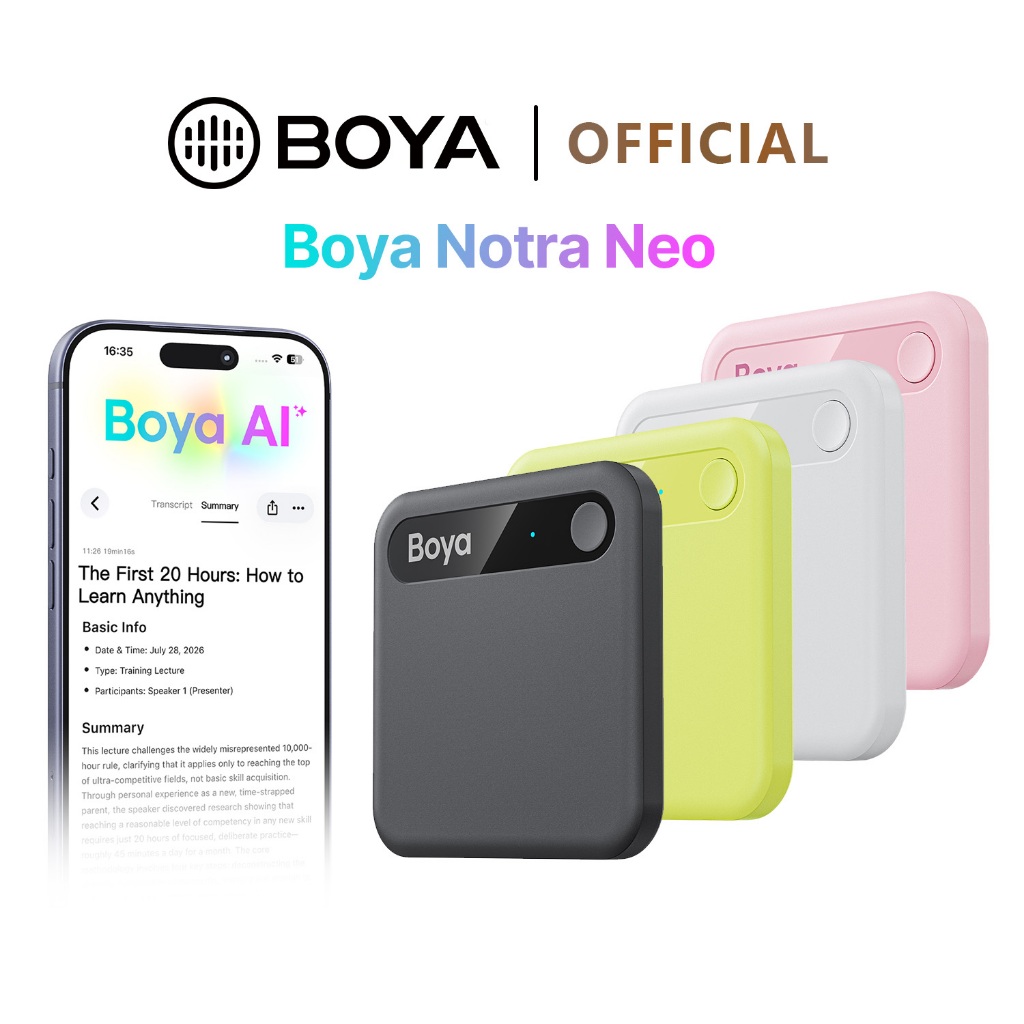 BOYA Notra Neo เครื่องบันทึกเสียง AI Transcription Summary 8G เครื่องบันทึกเสียงขนาดเล็ก