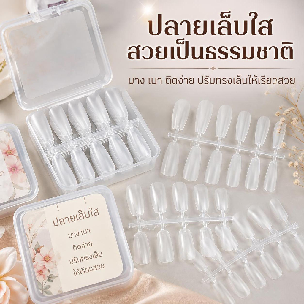 SPING 100 ชิ้น/กล่องเล็บปลอมกดบนเล็บโลงศพเล็บปลอมใสเคล็ดลับปลอมสําหรับขยายเครื่องมือ DDC