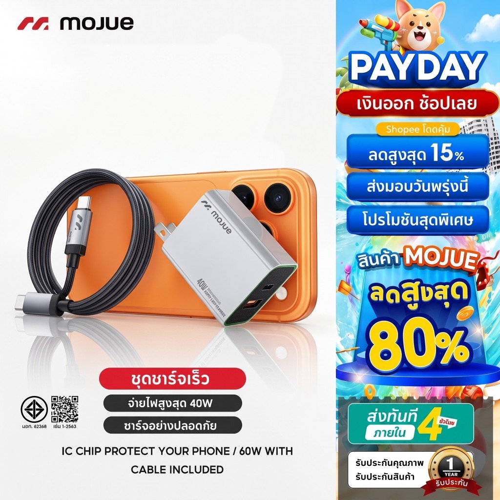 MOJUE C703 เครื่องชาร์จเร็วแบบพอร์ตคู่ USB + Type-C เครื่องชาร์จโทรศัพท์มือถือสำหรับโทรศัพท์ Ap&le และ And&oid