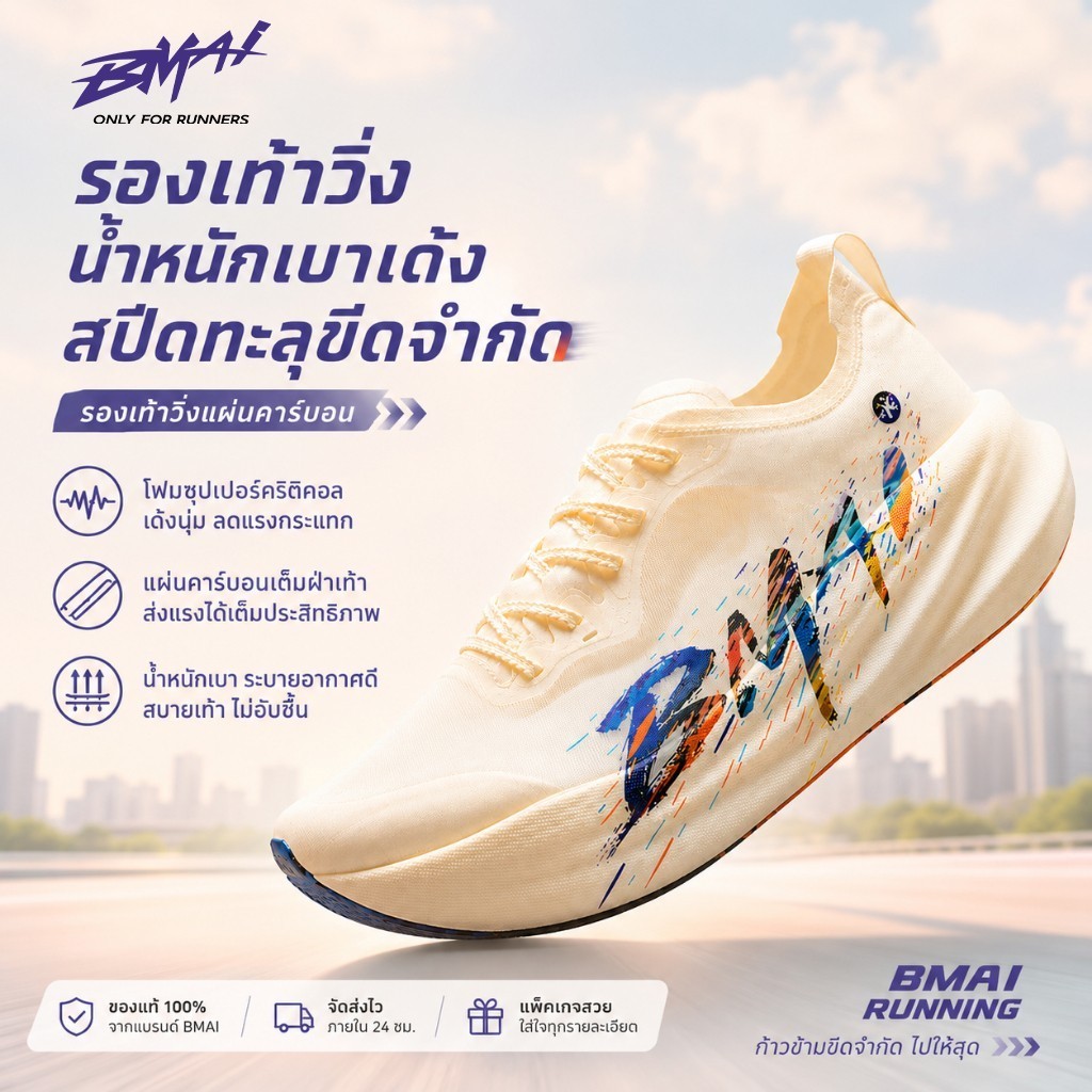 รองเท้าวิ่งคาร์บอน BMAI Carbon 3.0 Turbo Unisex เบา แผ่นคาร์บอน มาราธอน
