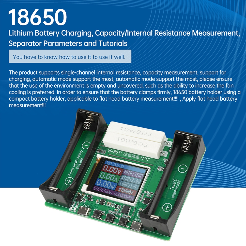 V3.0 รุ่น 18650 แบตเตอรี่ความจุและเครื่องทดสอบความต้านทานภายในอัตโนมัติ Charge/Discharge Module Type-C