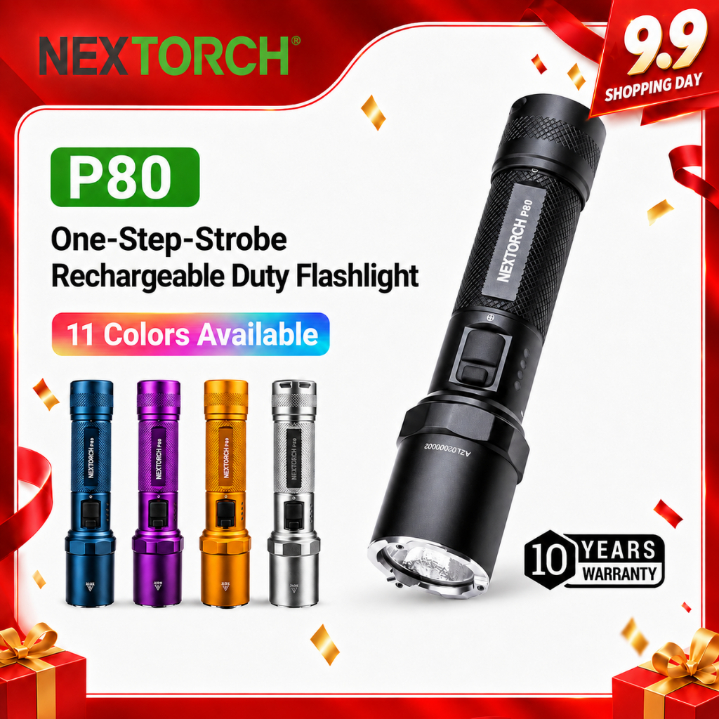 NEXTORCH P80 ไฟฉายแบบชาร์จไฟได้ 2100 Lumens ไฟฉาย LED ที่มีประสิทธิภาพฉุกเฉิน Type-c กันน้ําไฟฉายสว่าง Camping Lighting