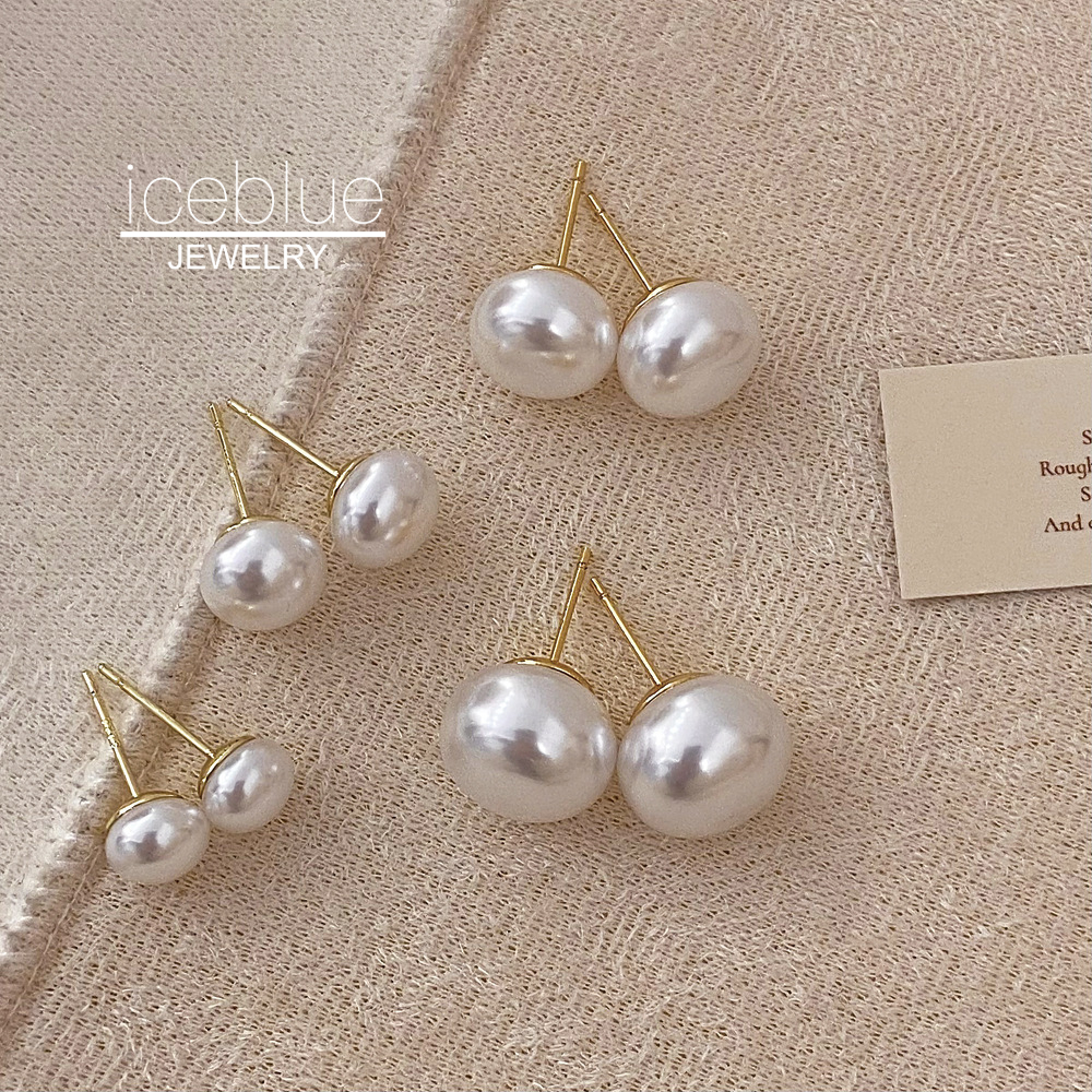 Iceblue- ต่างหูมุกสําหรับผู้หญิง 8 มม.-14 มม.กันน้ํา Non Tarnish Hypoallergenic Elegant Earings E97