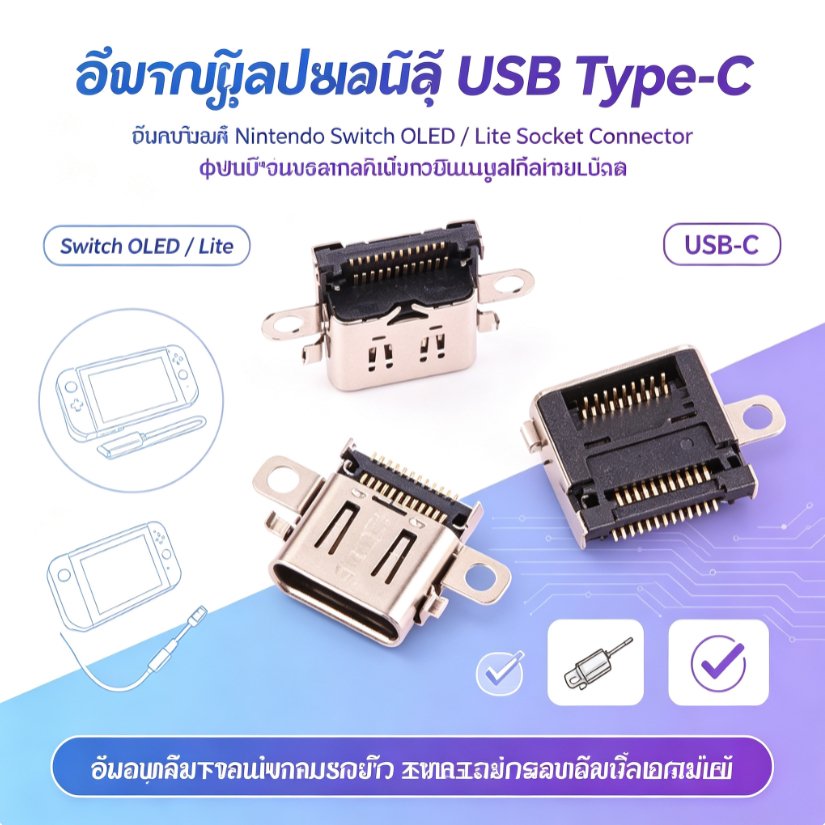 พอร์ตชาร์จ USB Type-C สำหรับ Nintendo Switch OLED / Lite (Socket Connector) อะไหล่แท้เปลี่ยนช่องชาร์จไฟไม่เข้า
