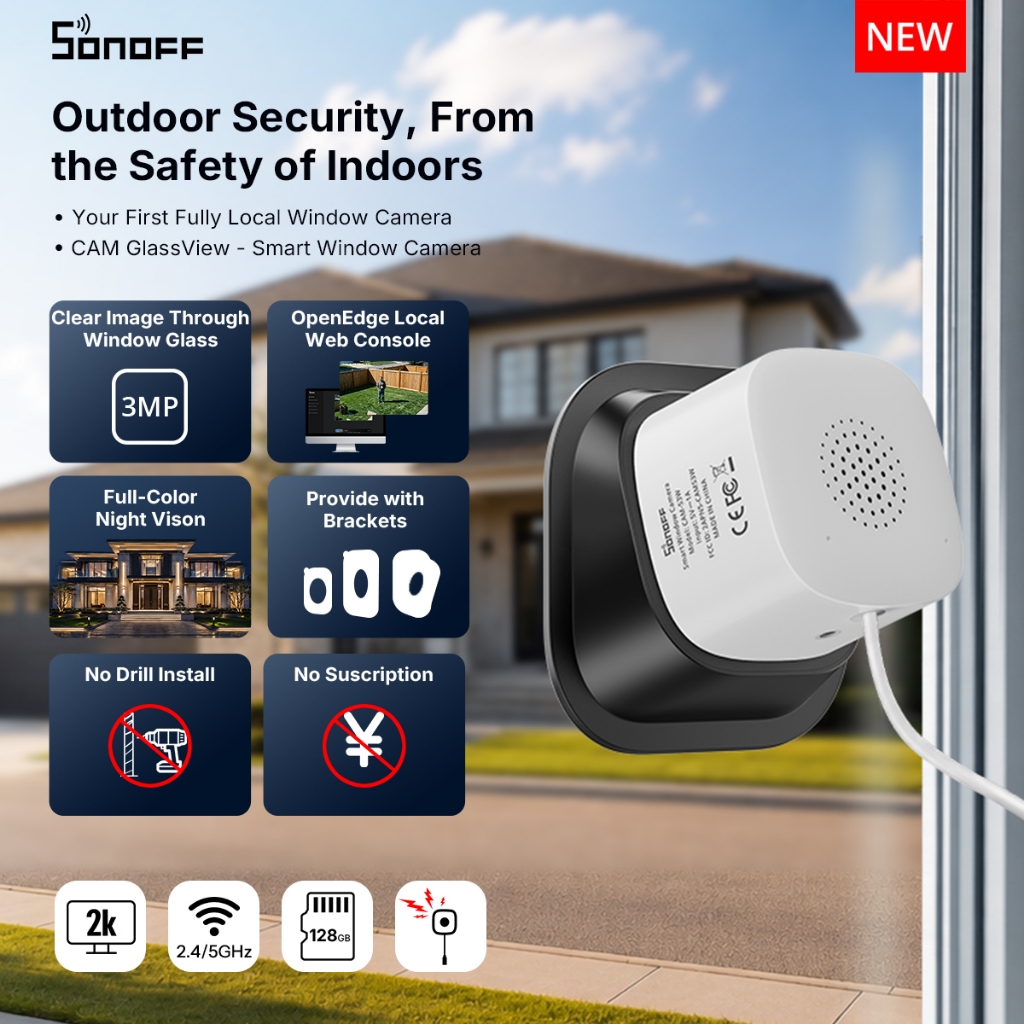 SONOFF CAM-S3W CAM GlassView สมาร์ทหน้าต่างกล้อง 2K Full-Color Video Secure การติดตั้งในร่มสําหรับดู