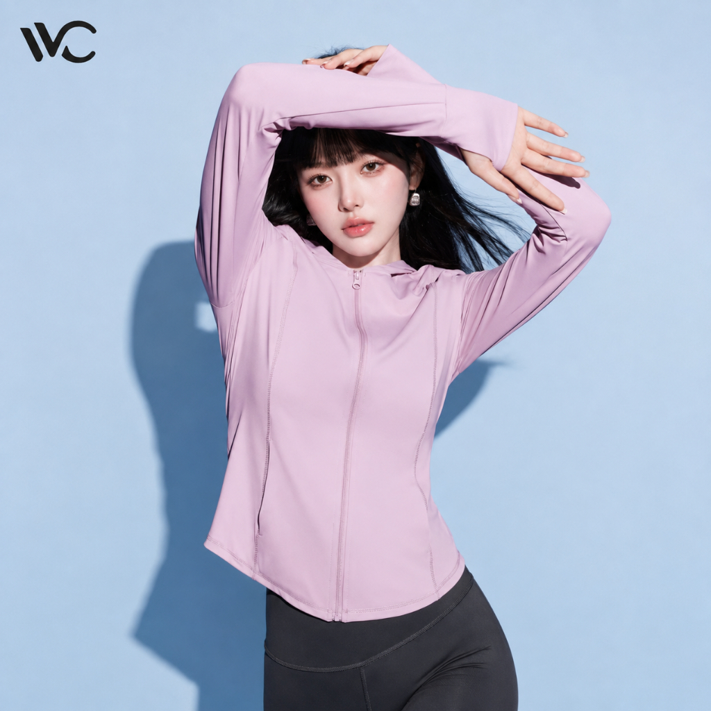 【พร้อมส่งภายในวันที่สั่ง】VVC เสื้อกันแดดผู้หญิงทรงเข้ารูป ช่วยเน้นช่วงเอว UPF200+ เนื้อผ้าเย็นสบาย เหมาะสำหรับใส่เล่นพิลาทิสและโยคะ — صورة 6