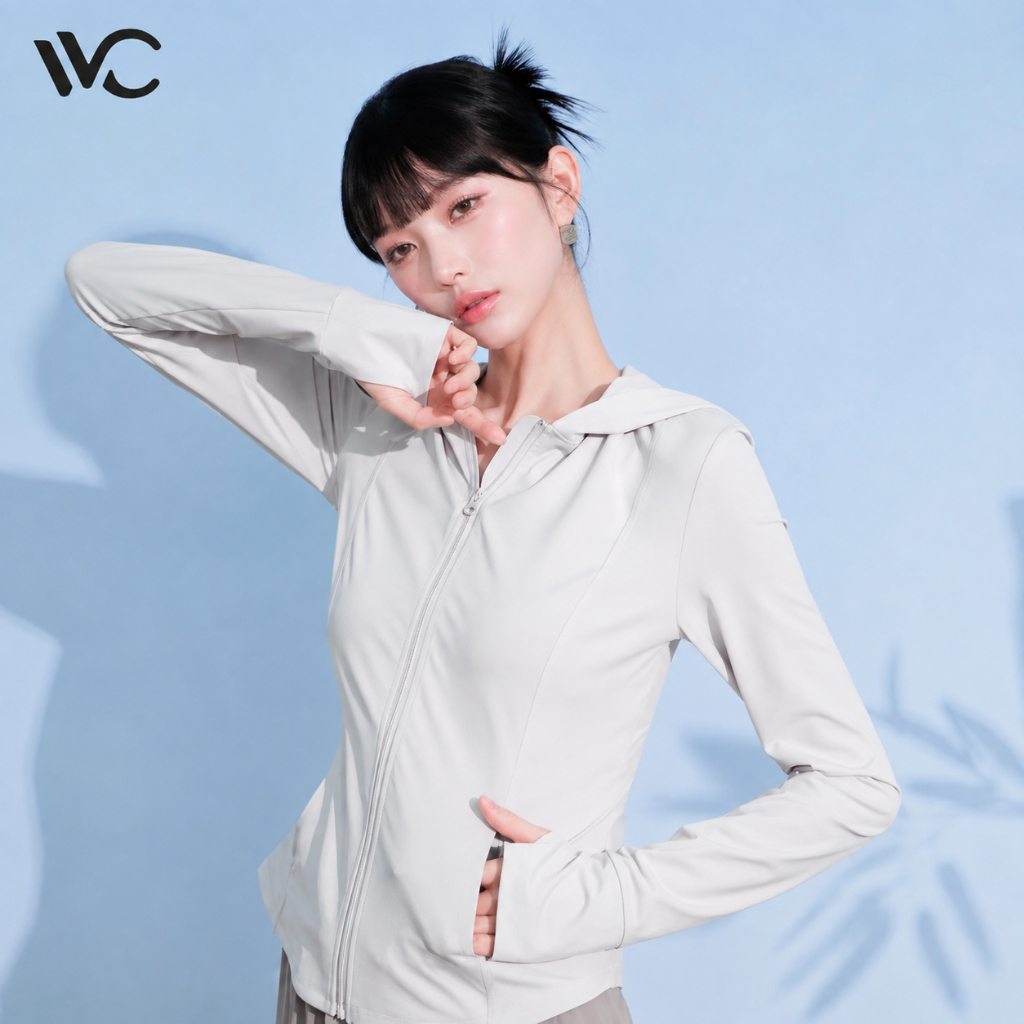 【พร้อมส่งภายในวันที่สั่ง】VVC เสื้อกันแดดผู้หญิงทรงเข้ารูป ช่วยเน้นช่วงเอว UPF200+ เนื้อผ้าเย็นสบาย เหมาะสำหรับใส่เล่นพิลาทิสและโยคะ — صورة 4