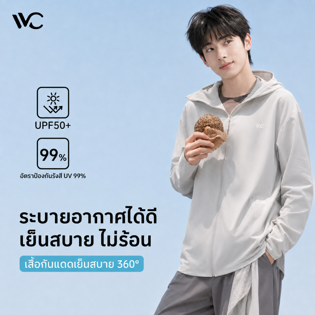 [พร้อมส่งภายในวันที่สั่ง] VVC เสื้อกันแดดผู้ชาย กันรังสี UV รุ่นเย็น เนื้อผ้าบางเบา เย็นสบาย ระบายอากาศดี ป้องกัน UV UPF200+ เหมาะสำหรับใส่กลางแจ้ง ปั่นจักรยาน และปีนเขา