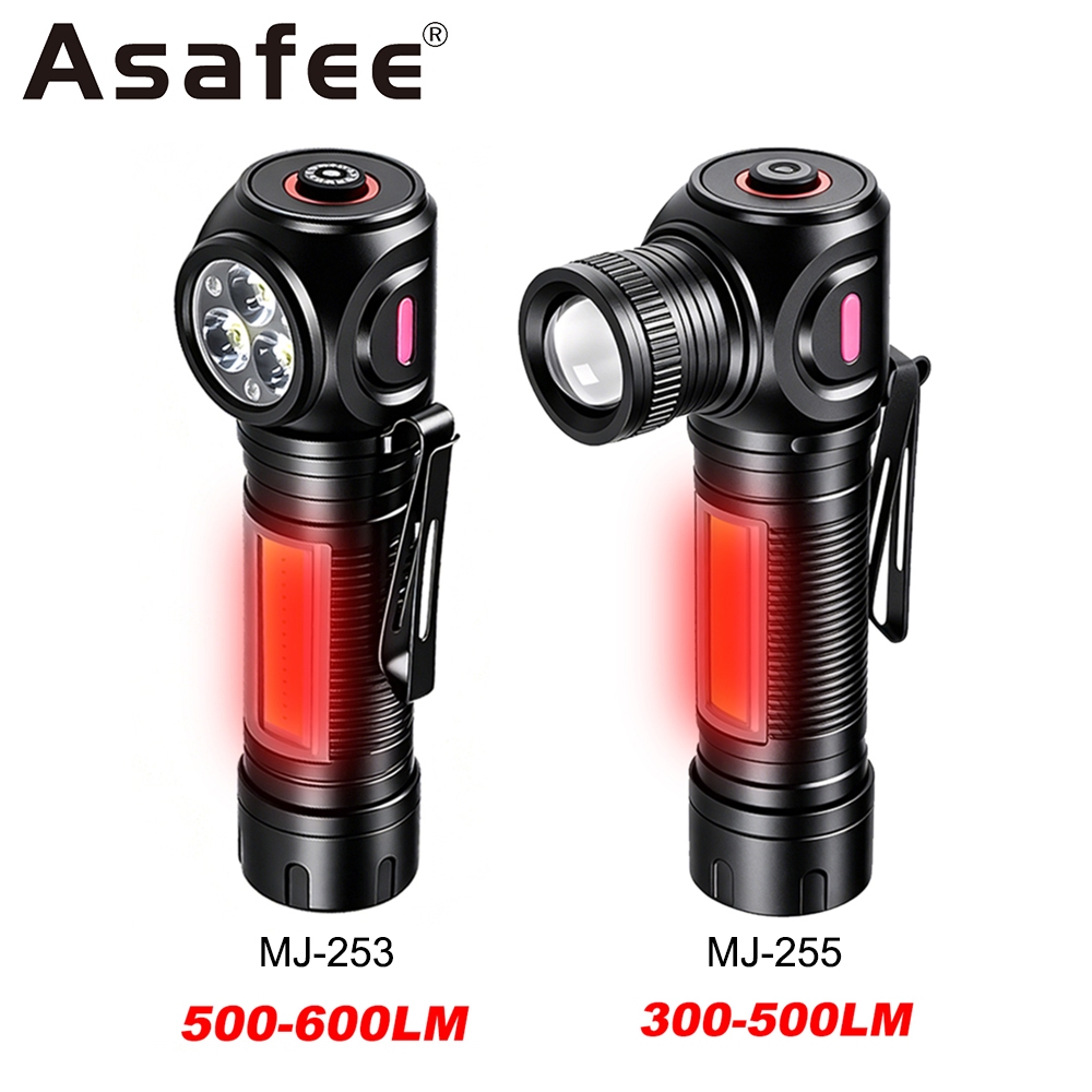 ASAFEE MJ Series ไฟทํางาน EDC มัลติฟังก์ชั่น 600LM พร้อมไฟด้านข้าง COB สีแดงสีขาวสัญญาณโคมไฟแม่เหล็ก
