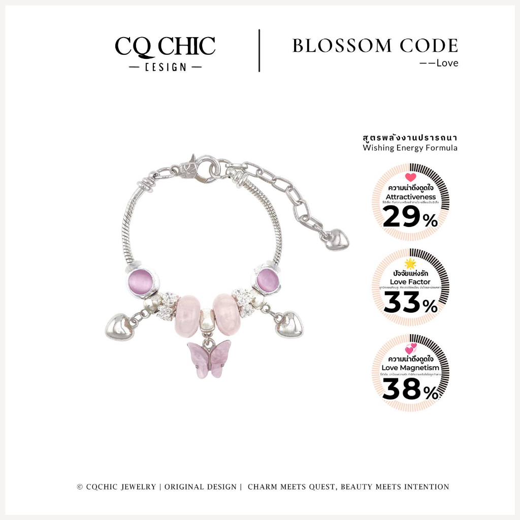 CQ Chic[5298]  Love Energy กำไลพลังรักของ  นกยูง + จานสีชมพู + หัวใจ ของขวัญน่ารักสำหรับคนโสดและความ