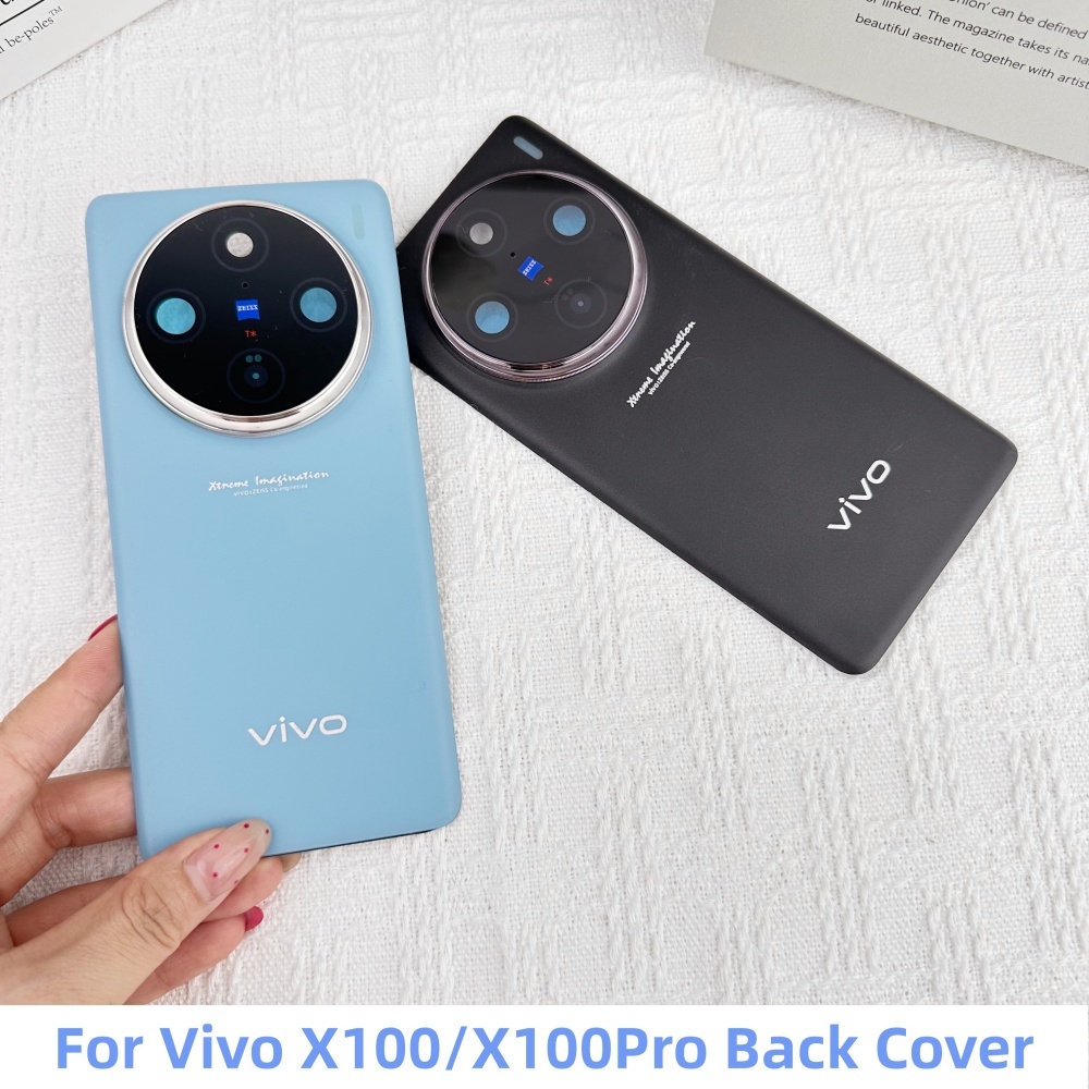 Vivo X100 X100pro ฝาหลังแบตเตอรี่กระจกพร้อมกรอบเลนส์และโลโก้เข้ากันได้กับ Vivo X100 pro เคสโทรศัพท์