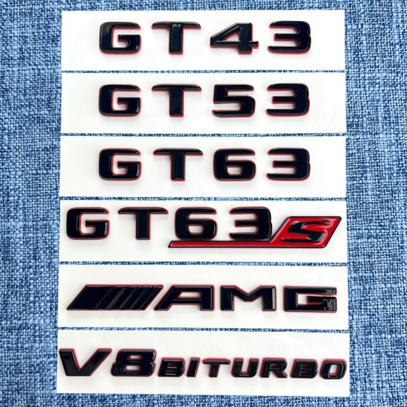 Mercedes GTS AMG GT63 GT43 GT53 GT63S สัญลักษณ์สีดําและสีแดง V8 BITURBO ป้ายด้านข้างรถตกแต่ง