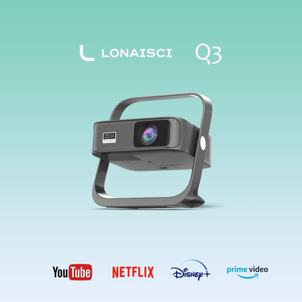 Lonaisci Q3 โปรเจคเตอร์ 4k เชื่อมต่อ wifi bluetooth projector 4k 1000ANSI 2+16GB  ระบบ โฟกัสอัตโนมัต